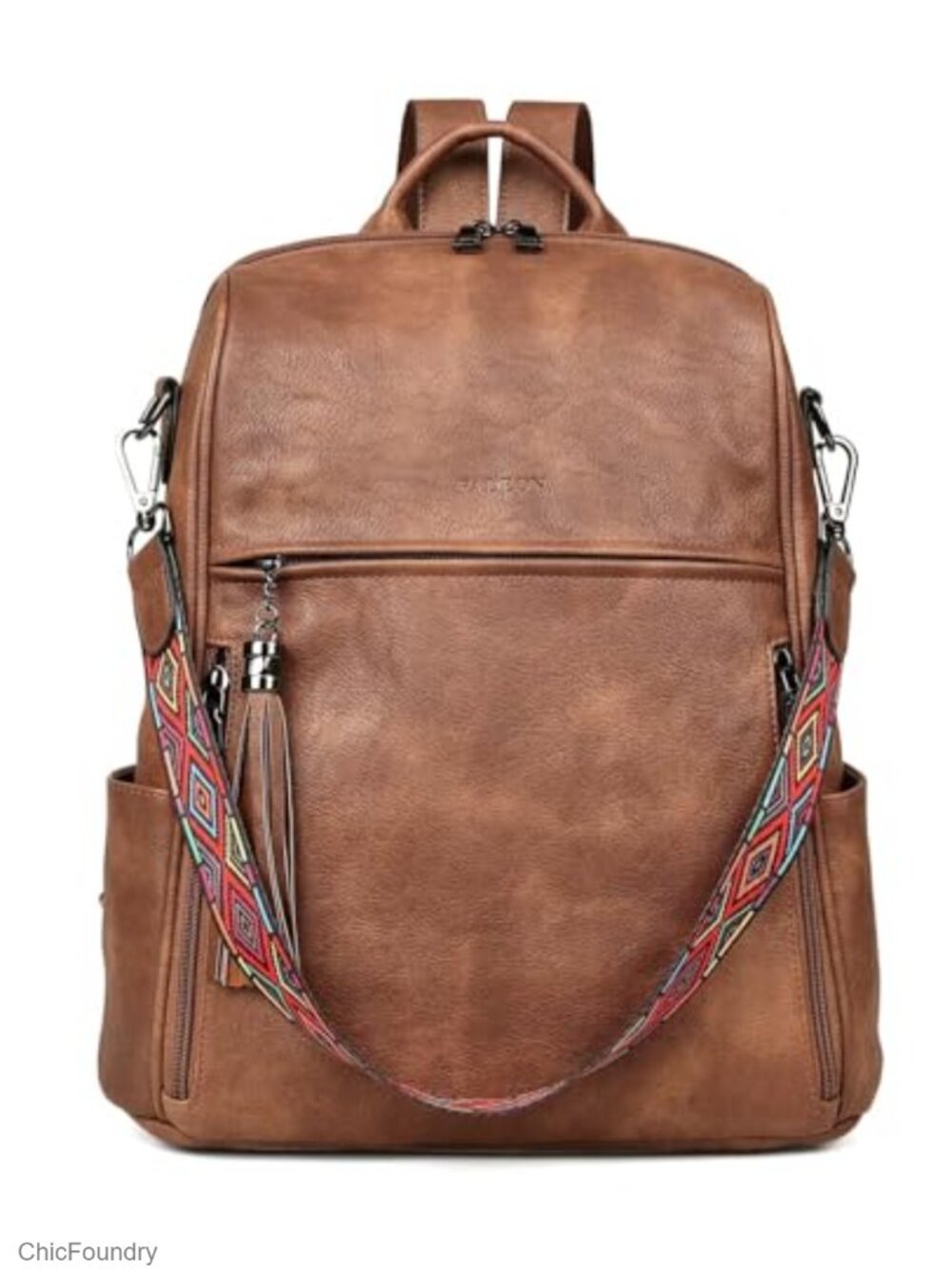 Faux Leather Women's Fashion Backpack, 12 Pockets, 14in Laptop Travel Work